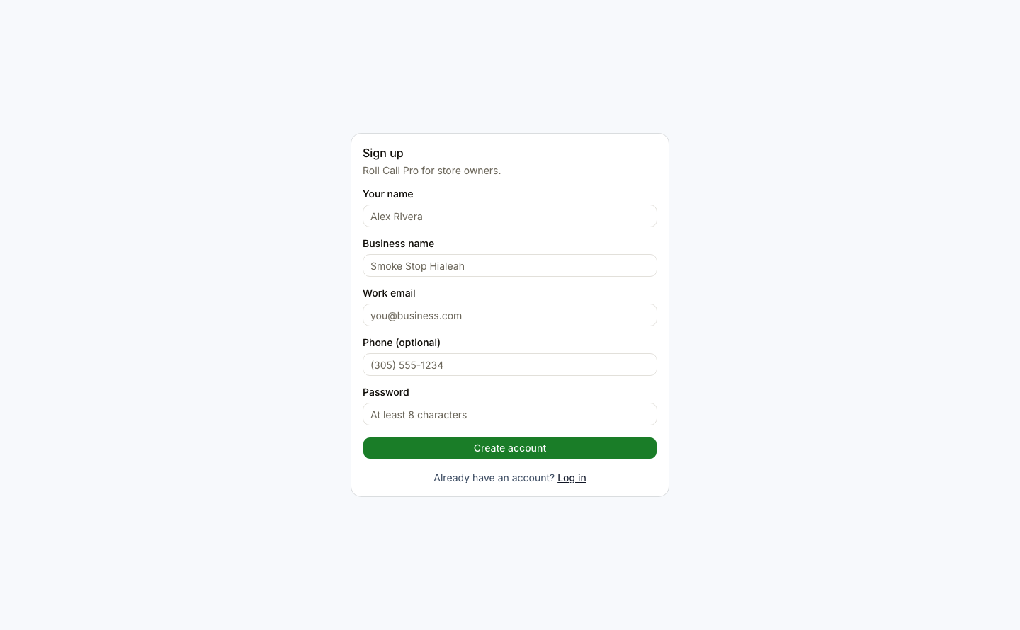 Sign up form